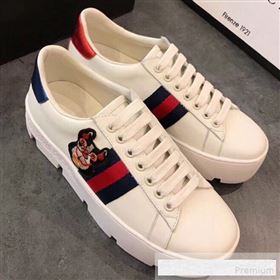 Gucci Ace White Calfskin Dog Embroidered Platform Sneaker 577573 2019 (EM-9061214)