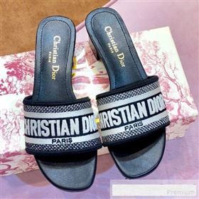 Dior Dway Embroidered Cotton Heel Mule Slide Sandals Black 2019 (SIYA-9061257)