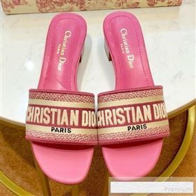 Dior Dway Embroidered Cotton Heel Mule Slide Sandals Pink 2019 (SIYA-9061258)