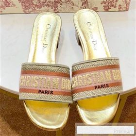 Dior Dway Embroidered Cotton Heel Mule Slide Sandals Gold 2019 (SIYA-9061259)