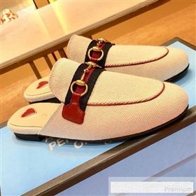 Gucci Princetown Canvas Slipper Mules 577264 Beige/Red 2019 (SIYA-9061261)