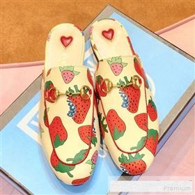 Gucci Princetown Bitten Strawberries Canvas Slipper Mules 2019 (SIYA-9061266)