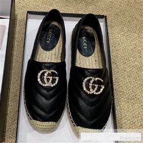 Gucci Chevron Lambskin Espadrille with Double Crystal G Black 2019 (HANB-9061268)