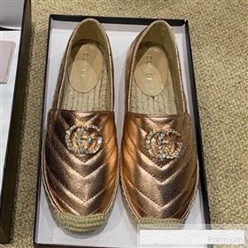 Gucci Chevron Lambskin Espadrille with Double Crystal G Bronze Gold 2019 (HANB-9061270)