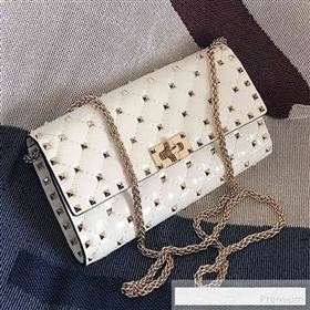 Valentino Rockstud Spike Chain Clutch Crossbody Bag in Patent Calfskin Leather White 2019 (JJ-9061141)