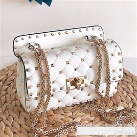 Valentino Small Rockstud Spike Handle Shoulder Bag in Patent Soft Lambskin Leather White 2019 (JJ-9061142)