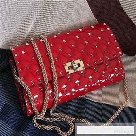 Valentino Rockstud Spike Chain Clutch Crossbody Bag in Patent Calfskin Leather Red 2019 (JJ-9061144)