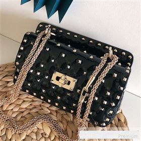 Valentino Small Rockstud Spike Handle Shoulder Bag in Patent Soft Lambskin Leather Black 2019 (JJ-9061148)