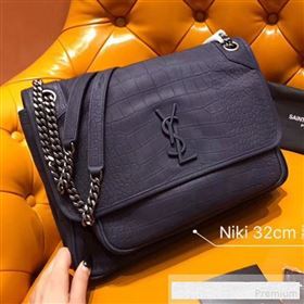 Saint Laurent Large Niki Chain Bag in Matte Crocodile Leather 498830 Navy Blue 2019 (WMJ-9061150)