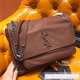 Saint Laurent Large Niki Chain Bag in Matte Crocodile Leather 498830 Brown 2019 (WMJ-9061151)