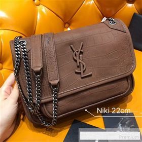 Saint Laurent Niki Baby Chain Bag in Matte Crocodile Leather 533037 Brown 2019 (WMJ-9061153)