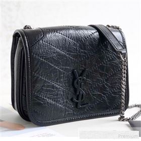 Saint Laurent Niki Chain Wallet WOC in Crinkled Vintage Leather 583103 Black 2019 (KTS-9061154)