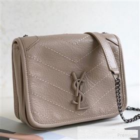 Saint Laurent Niki Chain Wallet WOC in Crinkled Vintage Leather 583103 Khaki Grey 2019 (KTS-9061155)