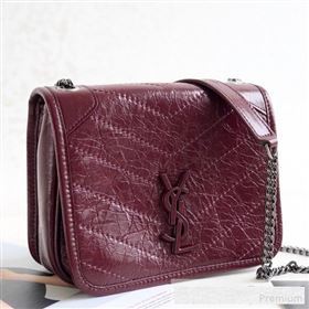 Saint Laurent Niki Chain Wallet WOC in Crinkled Vintage Leather 583103 Burgundy 2019 (KTS-9061158)