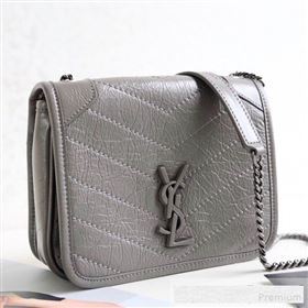 Saint Laurent Niki Chain Wallet WOC in Crinkled Vintage Leather 583103 Light Grey 2019 (KTS-9061159)