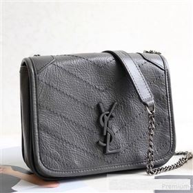 Saint Laurent Niki Chain Wallet WOC in Crinkled Vintage Leather 583103 Dark Grey 2019 (KTS-9061160)