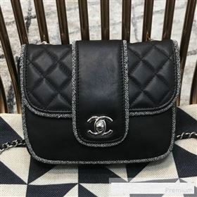 Chanel Fabric Trim Quilted Leather CC Band Flap Bag Black 2019 (JDH-9061543)