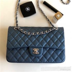 Chanel Medium Iridescent Quilted Coarse Grained Leather Classic Flap Bag Blue 2019 (YD-9061455)