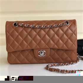 Chanel Medium Iridescent Quilted Coarse Grained Leather Classic Flap Bag Brown/Silver 2019 (YD-9061458)