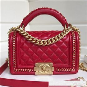 Chanel Chain Trim Quilted Leather Classic Small Boy Flap Top Handle Bag Red 2019 (YD-9061461)