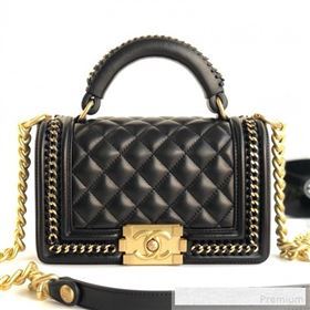 Chanel Chain Trim Quilted Leather Classic Small Boy Flap Top Handle Bag Black 2019 (YD-9061462)