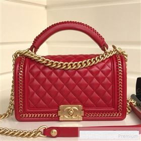 Chanel Chain Trim Quilted Leather Classic Medium Boy Flap Top Handle Bag Red 2019 (YD-9061464)