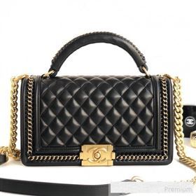 Chanel Chain Trim Quilted Leather Classic Medium Boy Flap Top Handle Bag Black 2019 (YD-9061465)