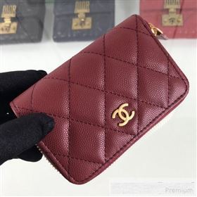 Chanel Quilted Grained Calfskin Classic Zipped Card Holder A84511 Burgundy (HOT-9061466)