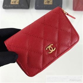 Chanel Quilted Grained Calfskin Classic Zipped Card Holder A84511 Red (HOT-9061467)