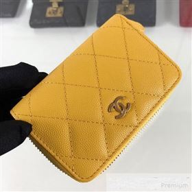 Chanel Quilted Grained Calfskin Classic Zipped Card Holder A84511 Yellow (HOT-9061470)