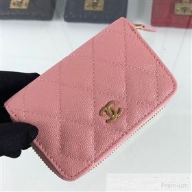 chaneI Quilted Grained Calfskin Classic Zipped Card Holder A84511 Pink (HOT-9061469)