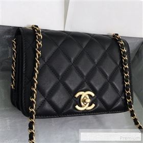 Chanel Quilted Smooth Calfskin Side Chain Small Flap Bag Black 2019 (FM-9061471)