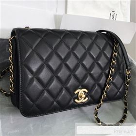 Chanel Quilted Smooth Calfskin Side Chain Large Flap Bag Black 2019 (FM-9061472)