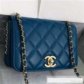 Chanel Quilted Smooth Calfskin Side Chain Small Flap Bag Dark Blue 2019 (FM-9061473)