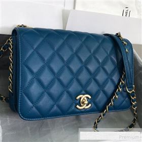 Chanel Quilted Smooth Calfskin Side Chain Large Flap Bag Dark Blue 2019 (FM-9061474)