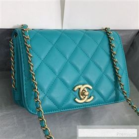 Chanel Quilted Smooth Calfskin Side Chain Small Flap Bag Turq Blue 2019 (FM-9061475)
