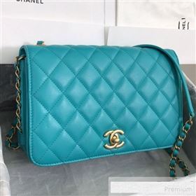 Chanel Quilted Smooth Calfskin Side Chain Large Flap Bag Turq Blue 2019 (FM-9061476)
