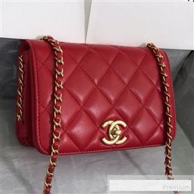 Chanel Quilted Smooth Calfskin Side Chain Small Flap Bag Red 2019 (FM-9061477)