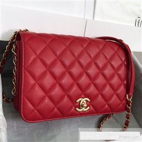 Chanel Quilted Smooth Calfskin Side Chain Large Flap Bag Red 2019 (FM-9061478)