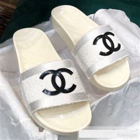 Chanel Flat PVC Sole CC Toweling Slide Sandals White 2019 (ANDI-9061306)