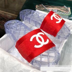 Chanel Flat PVC Sole CC Toweling Slide Sandals Red 2019 (ANDI-9061305)