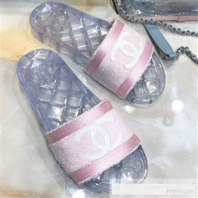 Chanel Flat PVC Sole CC Toweling Slide Sandals Pink 2019 (ANDI-9061304)