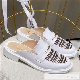 Chanel x Pharrell Stripes Flat Loafers Mules White 2019 (ANDI-9061312)