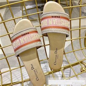 Dior Dway Embroidered Cotton Flat Slide Sandals Gold/Pink 2019 (ALZ-9061114)