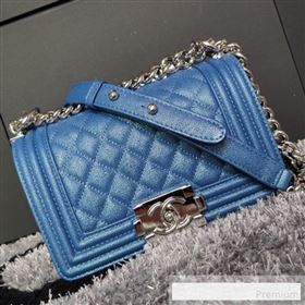 Chanel Iridescent Quilted Grained Leather Classic Small Boy Flap Bag Blue/Silver 2019 (FM-9061520)
