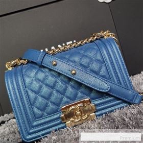 Chanel Iridescent Quilted Grained Leather Classic Small Boy Flap Bag Blue/Gold 2019 (FM-9061521)