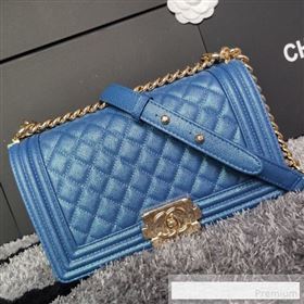 Chanel Iridescent Quilted Grained Leather Classic Medium Boy Flap Bag Blue/Gold 2019 (FM-9061523)