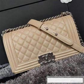 Chanel Iridescent Quilted Grained Leather Classic Medium Boy Flap Bag Beige/Silver 2019 (FM-9061526)
