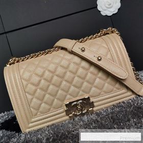 Chanel Iridescent Quilted Grained Leather Classic Medium Boy Flap Bag Beige/Gold 2019 (FM-9061527)