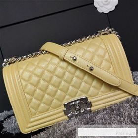 Chanel Iridescent Quilted Grained Leather Classic Medium Boy Flap Bag Yellow/Silver 2019 (FM-9061530)